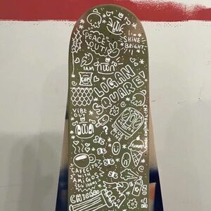 Frillz Green & White Illustrated Skateboard original artwork by Chicago Frillz